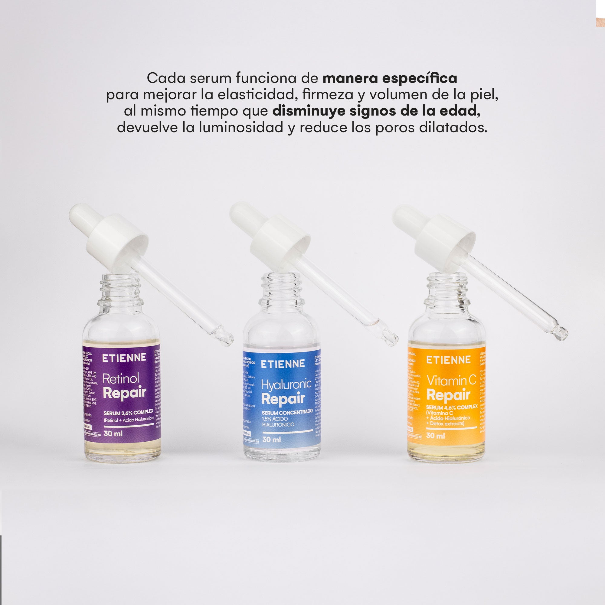 Set Tripe Serum Ácido Hialurónico, Vitamina C Y Retinol 30 Ml