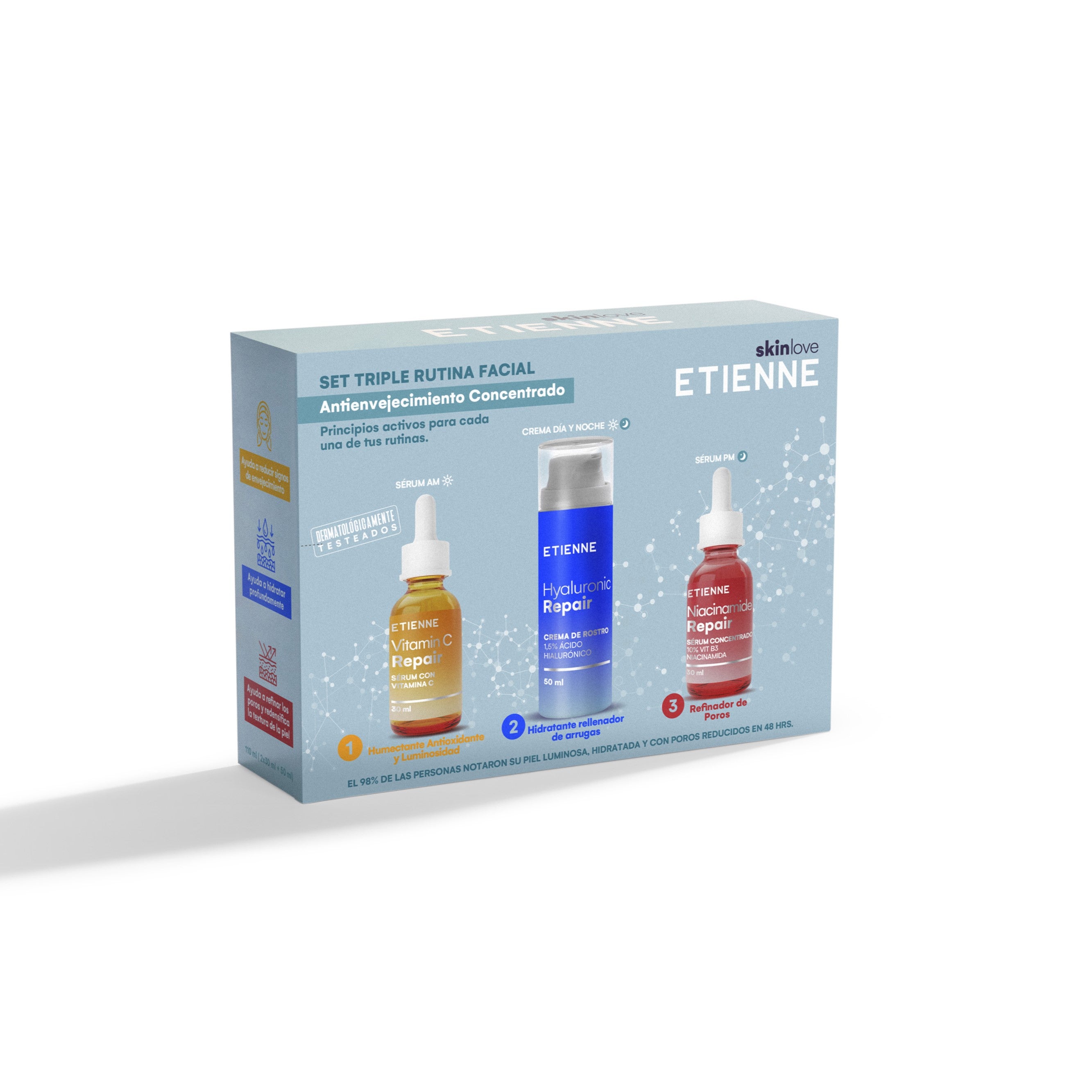 Set Triple Rutina Facial: Crema Ácido Hialurónico + Serum Vit C + Serum Niaciniamida