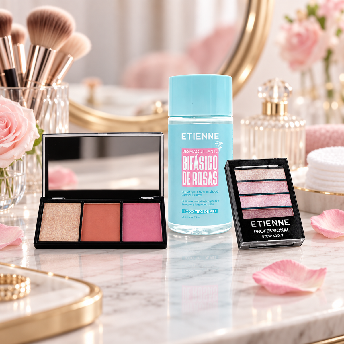 Set sombras de ojos + desmaquillante rosas Etienne On the Go