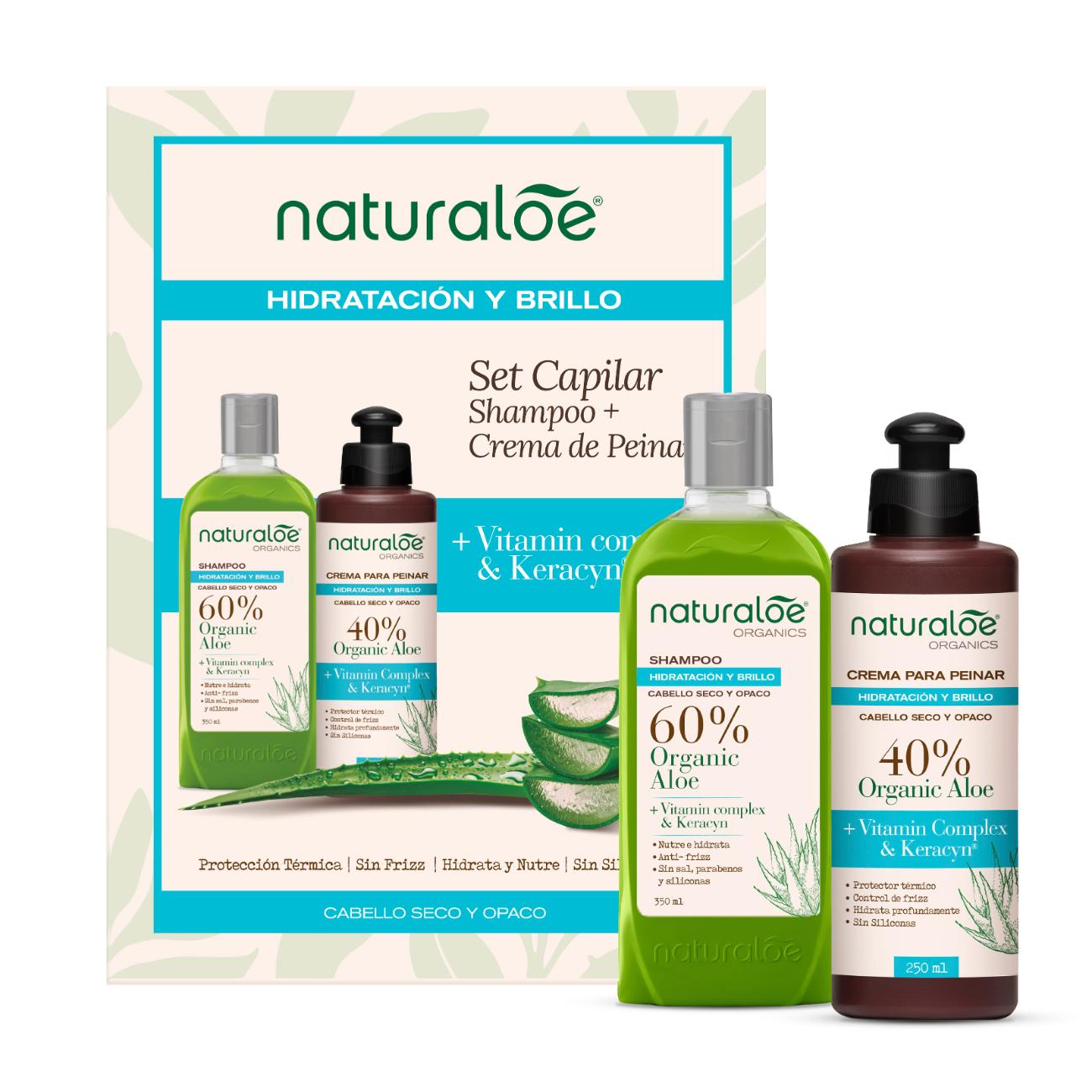Set Naturaloe Cabello Hidratación y Brillo Shampoo 350 ml + Crema de Peinar 250 ml