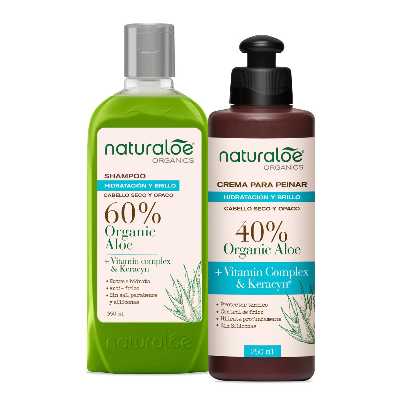 Set Naturaloe Cabello Hidratación y Brillo Shampoo 350 ml + Crema de Peinar 250 ml