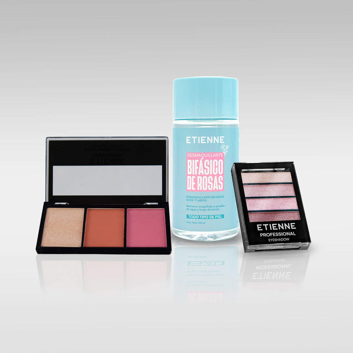 Set sombras de ojos + desmaquillante rosas Etienne On the Go