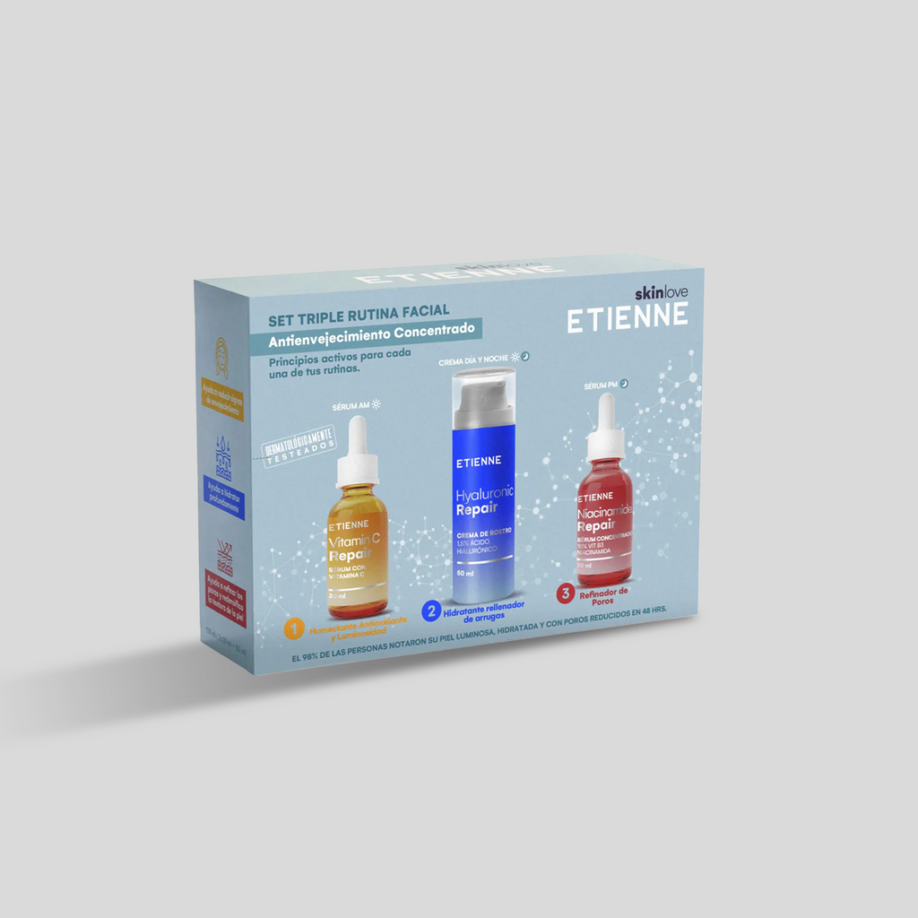 Set Triple Rutina Facial: Crema Ácido Hialurónico + Serum Vit C + Serum Niaciniamida